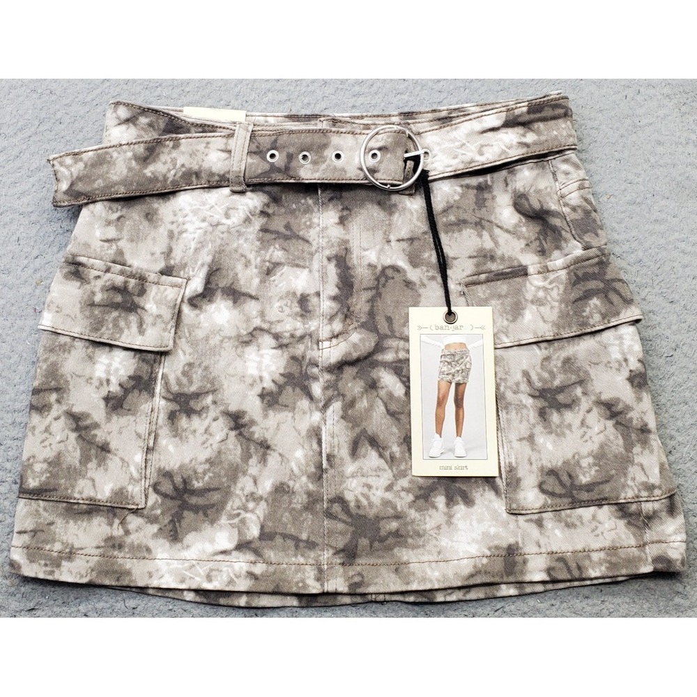Ban.Jara Cargo Mini Skirts Womens 5/26 Multi Acid Wash Camo Stretch Belted Waist